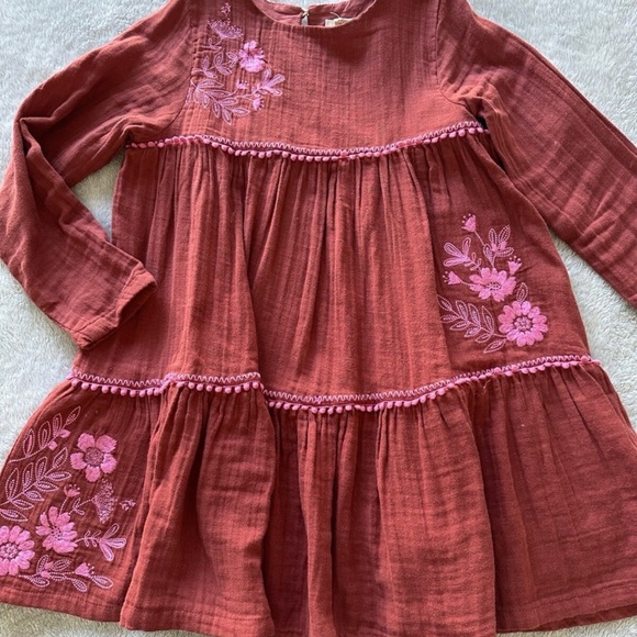 Peek Other - Peek Charming Girls Pink and Rust Orange Embroidered Dress Sz 12